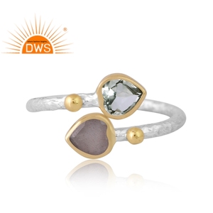 Diseño caliente Plata de ley Amatista verde natural y piedra lunar gris Anillo de piedras preciosas Diseño personalizado Fabricante de joyas - Product Image 3