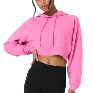 Prix bas, sweat à capuche pour femme, coupe courte, entièrement personnalisable, 100% coton, polaire, pull-over, look sweat à capuche pour femme - Product Image 3