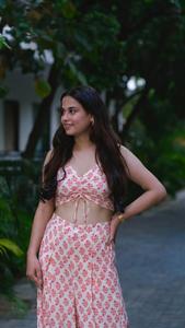 Camiseta sin mangas con estampado de bloque de mano de algodón puro con pantalones de pierna ancha para mujer, traje de playa de verano, novedad - Product Image 4