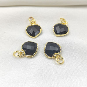 925 Sterling Silver Tiny Black Onyx Heart Briolette Gemstone Pendentif Facettes DIY Galvanisé Fine Jewelry for Charms Pendentifs - Product Image 4