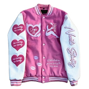 แจ็คเก็ตเบสบอลทรงบอมเบอร์แบบสั่งทำคุณภาพสูง สไตล์ไฮสตรีท แขนหนัง ปักลาย ปะติด ผ้าขนสัตว์ สำหรับฤดูหนาว แบบสองด้าน - Product Image 4