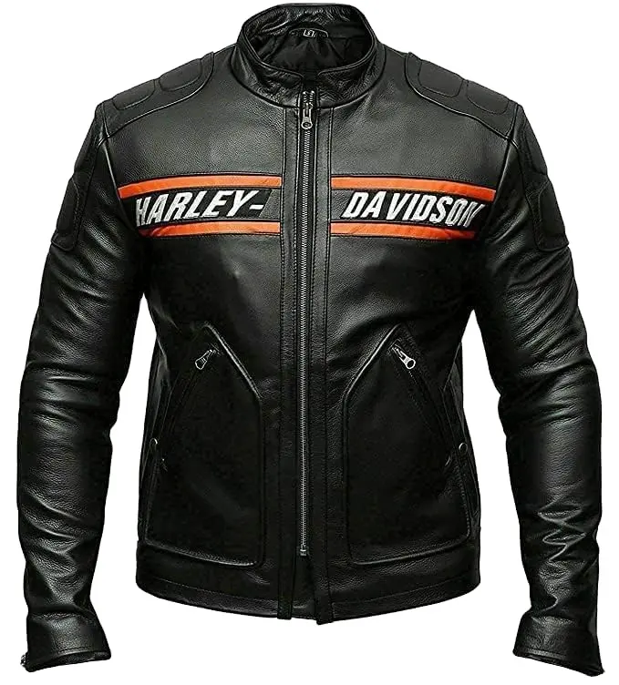 Jaqueta de motocicleta Harley Victory Lane Davidson estilo motociclista jaqueta de couro HD com logotipo do seu grupo Davidson preto