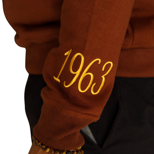 HBCU Iota felpa in ciniglia 100 pile di cotone scritta educata alla greca confraternita ricami eleganti abiti Casual da uomo marroni - Product Image 4