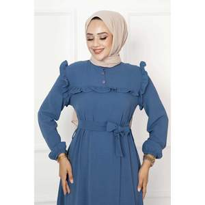 Indigo Half-Buttoned Ruffle Detailed Aerobin <b>Dress</b> - Product Image 1