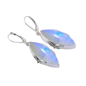 Boucles d'oreilles accessoires pour filles Boucles d'oreilles pierre de lune bleu feu Boucles d'oreilles en argent sterling massif 925 Bijoux - Product Image 1