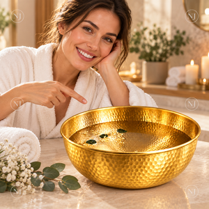 Bañera Redonda de Cobre Dorado Martillado para Pedicura, Tazón de Spa para Pies, Bañera para Remojar los Pies para Salón Profesional - Product Image 2