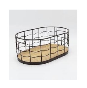 Cesta de alambre de hierro fuerte bien acabada, negro mate con base de madera, juego de dos proveedores de cestas de frutas y verduras - Product Image 6