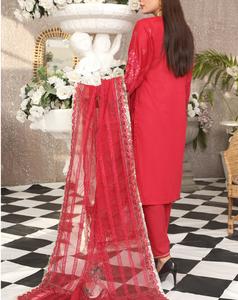 Pierres de fantaisie pour femmes Moti Works Maroon 3 pièces ensemble lin Salwar Kameez fête porter broderie respirant toutes les saisons de haute qualité - Product Image 2