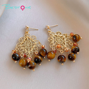 أقراط من حجر عين النمر بتصميم عتيق وبسيط وأنيق، هدية مثالية للنساء - Product Image 2