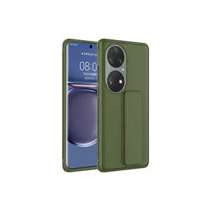 Coque en silicone vert foncé avec béquille pour Huawei P50 Pro, fonction anti-traces de doigts, étui souple en TPU, style Safa Qstand - Product Image 1