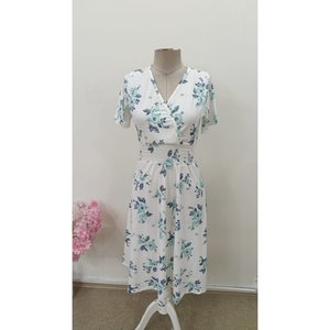 Jane's Women's Short Sleeve <b>Wrap</b> Neck Floral Pattern Midi Jersey Dress - Casual Summer Spring Fashion for Adults - Product Image 6