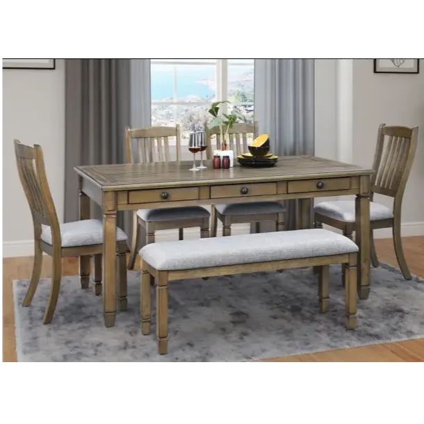 CONJUNTO DE MESA DE JANTAR DE MADEIRA AMERICANA COLHEÇÃO