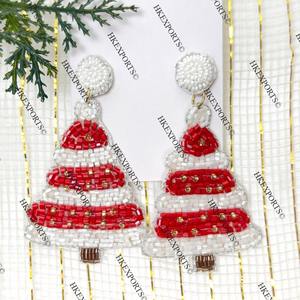 Wholesale Gold Plated Christmas Tree Beaded <b>Earrings</b> Unique Design Handmade Festive <b>Holiday</b> Jewelry for Women - Product Image 3