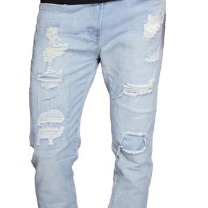 Jeans de Mezclilla Ajustados para Hombre, Color Azul Claro, Rotos y Reparados, Moda Casual, Personalizados, de Algodón de Alta Calidad - Product Image 3