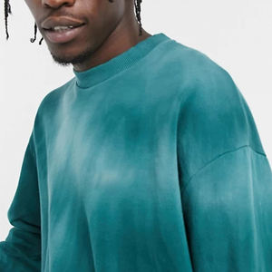 Jersey de otoño personalizado, sudaderas con capucha de dos tonos, verde claro, lavado con ácido, hombros caídos, acanalado, cuello redondo, tinte de corbata, sudadera para hombre - Product Image 3