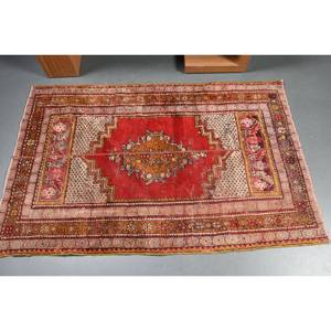 Tapis Kilim en laine rouge beige oriental 3.4X5.2 pieds Tapis rectangulaires turcs de grande surface Latex 10mm 100% laine 100% fait à la main 100% - Product Image 3