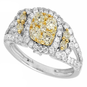 Two Tone Yellow & White Plated 925 Silver Halo Moissanite Diamond Engagement <b>Iced</b> Out <b>Ring</b> Wedding Jewelry - Product Image 1