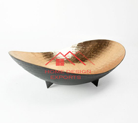 Bol de service en métal pour la décoration de la maison, décoration de table de cuisine, bol à fruits noir avec support finition dorée