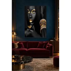 Impression sur toile de femme africaine Fida avec fard à paupières doré et bracelets - Product Image 4