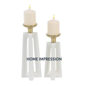 Lot de 2 bougeoirs et supports de différentes tailles en laiton massif de qualité supérieure en métal de forme personnalisée - Product Image 2