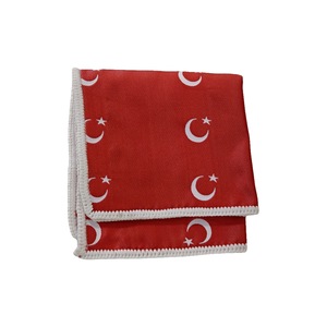 Hand-Knitted <b>Pocket</b> <b>Square</b> with Turkish Flag Pattern Woven Edge Red and <b>White</b> Color Made From Polyester - Product Image 2