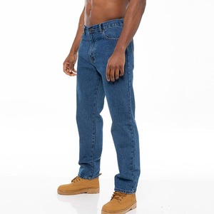 Pantalones vaqueros de corte recto informales personalizados de alta calidad para hombre sólido 100% algodón transpirable azul Denim ajuste Regular de moda - Product Image 4