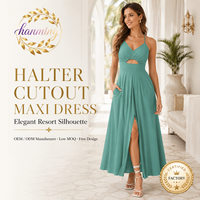 Robe longue décontractée d'été pour femme 2026, à fines bretelles, col en V, découpes, fente, sans manches, pour plage et soirée, avec poches