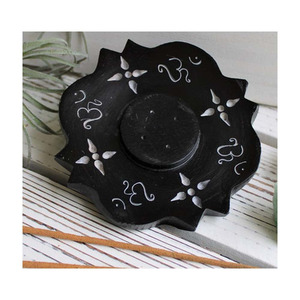 Om élégant porte-bâton d'encens de décoration de maison fait à la main sculpté en stéatite support en métal noir artisanat Style bougeoirs - Product Image 1