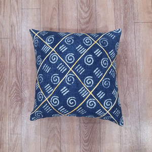Almohada de algodón con estampado de mano, Indigo, Dabu Bagru, nudo decorativo - Product Image 6