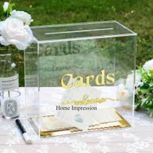 Admirable Designer Clair Transparent Acrylique Fait Boîte Avec Des Autocollants Dorés Personnalisés Disponibles Boîte De Cartes D'invitation De Mariage - Product Image 1