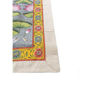 Tapiz de Pared de Tela de Algodón Verde con Arte Pichwai, Estilo Bohemio Navideño para Dormitorio, Decoración del Hogar, Diseño Metálico con Cuerda - Product Image 4
