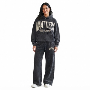 Conjunto de Sudadera Oversize Lavada Personalizada y Pantalones Anchos de Felpa para Mujer, Chándal de Algodón con Estampado Gráfico Estilo Urbano OEM ODM - Product Image 1