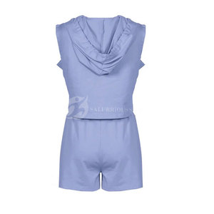 2025 Fashionable <b>Women's</b> 100% Cotton Solid Lace up Hooded Hoodie & Casual Shorts Sets <b>for</b> Custom Your Own Brand Logo - Product Image 2