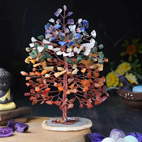 Arbre de l'Amour Sculpté en Pierres Précieuses des Sept Chakras Naturels, Base en Tranche d'Agate, Feng Shui Indien, Arbre à Argent en Cristal 7 Chakras, Bonsaï de Guérison