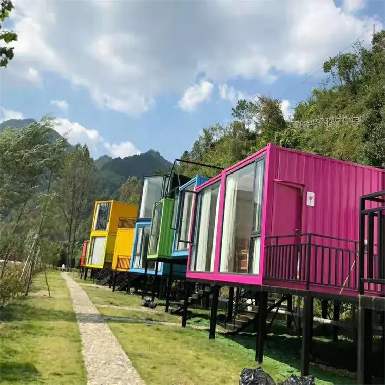 Bingkai Kontainer Rumah Tangga Tunggal dan Ganda Dek Luar Ruangan Prefabrikasi Rumah Keluarga Keluarga Giantsmade