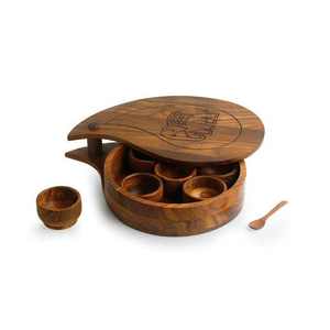 Caja de especias tallada a mano en madera de Sheesham (7 contenedores)-Caja Masala para cocina Juego de caja de especias de madera Masala Dabba Designer 2023 - Product Image 1