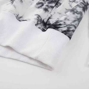 Sweat-shirt à capuche imprimé tie-dye noir et blanc pour homme, streetwear, polaire, hiver - Product Image 5