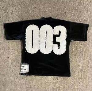 <b>Men's</b> Custom Distressed 3D Embroidery Winter Plain Dyed <b>T</b>-<b>Shirt</b> Nylon/Cotton Y2K Trendy Oversized <b>Long</b> Sleeve Sweatshirt Hip Hop - Product Image 1