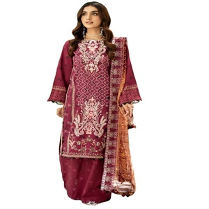 Trajes de 3 piezas de tela Chikan Kari bordada de alta calidad, cintura natural, tejido transpirable, para uso diario, fiestas y ocasiones informales, Riaz Arts - Product Image 1