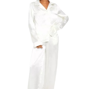 Breathable Custom Cotton Women's Pajamas Sleepwear Sets <b>Elastic</b> Waist Knee Length Front Logo Long Sleeves Winter - Product Image 1