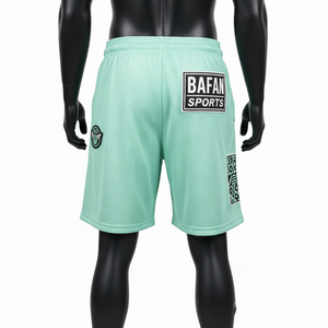 Shorts de sport pour homme en mesh polyester respirant, vert menthe, avec logo brodé personnalisé. - Product Image 6