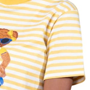 3 Striped Yellow White Bear Print Cotton Tee for Women Soft Lightweight Casual Fit Cute Graphic Top for Sorority Apparel - Product Image 6