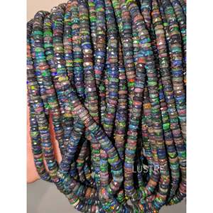 Perles Heishi en opale éthiopienne noire de 4-6 mm, en vrac, cristal naturel, forme pneu - Product Image 1