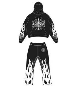 2025 Fashion Custom Brand Cotton Reflective Unisex Streetwear Tracksuit 2pcs Thick Breathable Hoodie <b>Pant</b> Sweatsuit for Autumn - Product Image 6