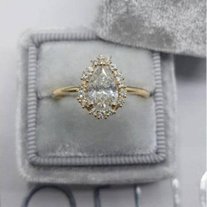 10k or massif rond et poire coupe laboratoire diamant cultivé bague de fiançailles Vintage Halo bijoux pour la fabrication de bagues en diamant de qualité supérieure - Product Image 4