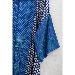 Robe kimono en soie patchwork bohème, fabriquée à la main en Inde, imprimée, grande taille, décontractée, respirante, longueur genou, vêtement de nuit court d'automne - Product Image 3