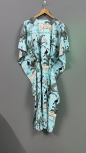 Caftán de algodón indio para mujer con estampado de animales, cuello en V, transpirable, Maxi vestido, decoración de encaje, ecológico, Natural - Product Image 3