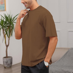 Camiseta de cuello redondo de algodón 100% para hombre Camiseta de cuello redondo con hombros caídos de secado rápido - Product Image 1