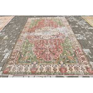 Alfombra Turca Vintage, Alfombra Grande de 6x9.9 pies, Alfombra de Lana con Diseño de Plantas y Árboles Rojos y Verdes - Product Image 1
