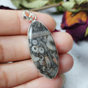 Colgante Ovalado de Plata 925 con Gema de Jaspe Meteorito Alargado - Colgante para Mujer al por Mayor - Product Image 1